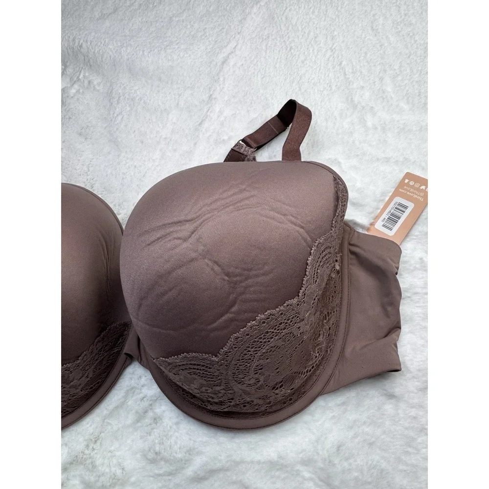 New Third Love 24/7 Lace Detail T-Shirt Bra Smooth‎ Cup Underwire Taupe 48D